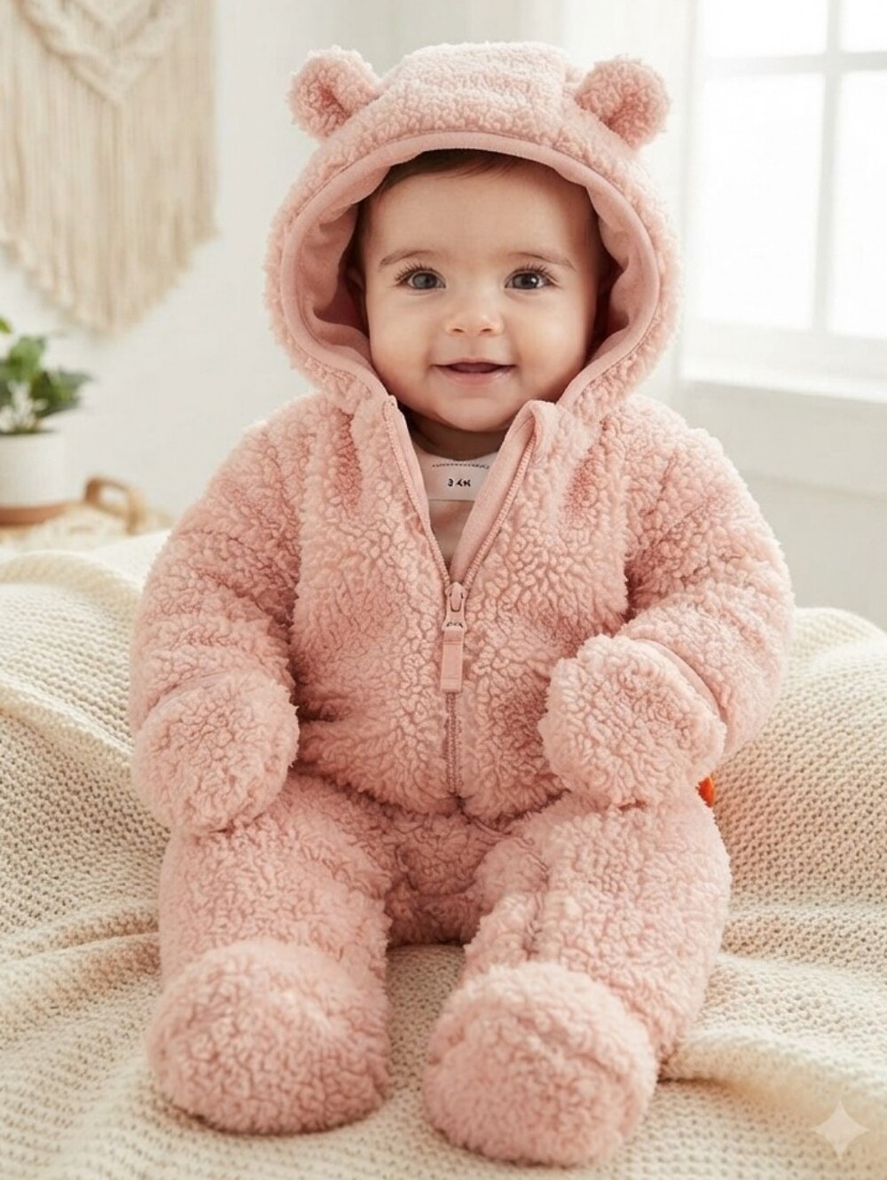 Wonder Nation Baby Pink Sherpa Fleece Hooded Snowsuit Romper 3-6M NWT